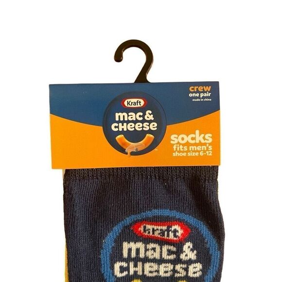 Kraft Mac & Cheese Men’s Yellow Blue Fun Print Novelty Crew Socks Shoe Size 6-12 - Picture 3 of 6
